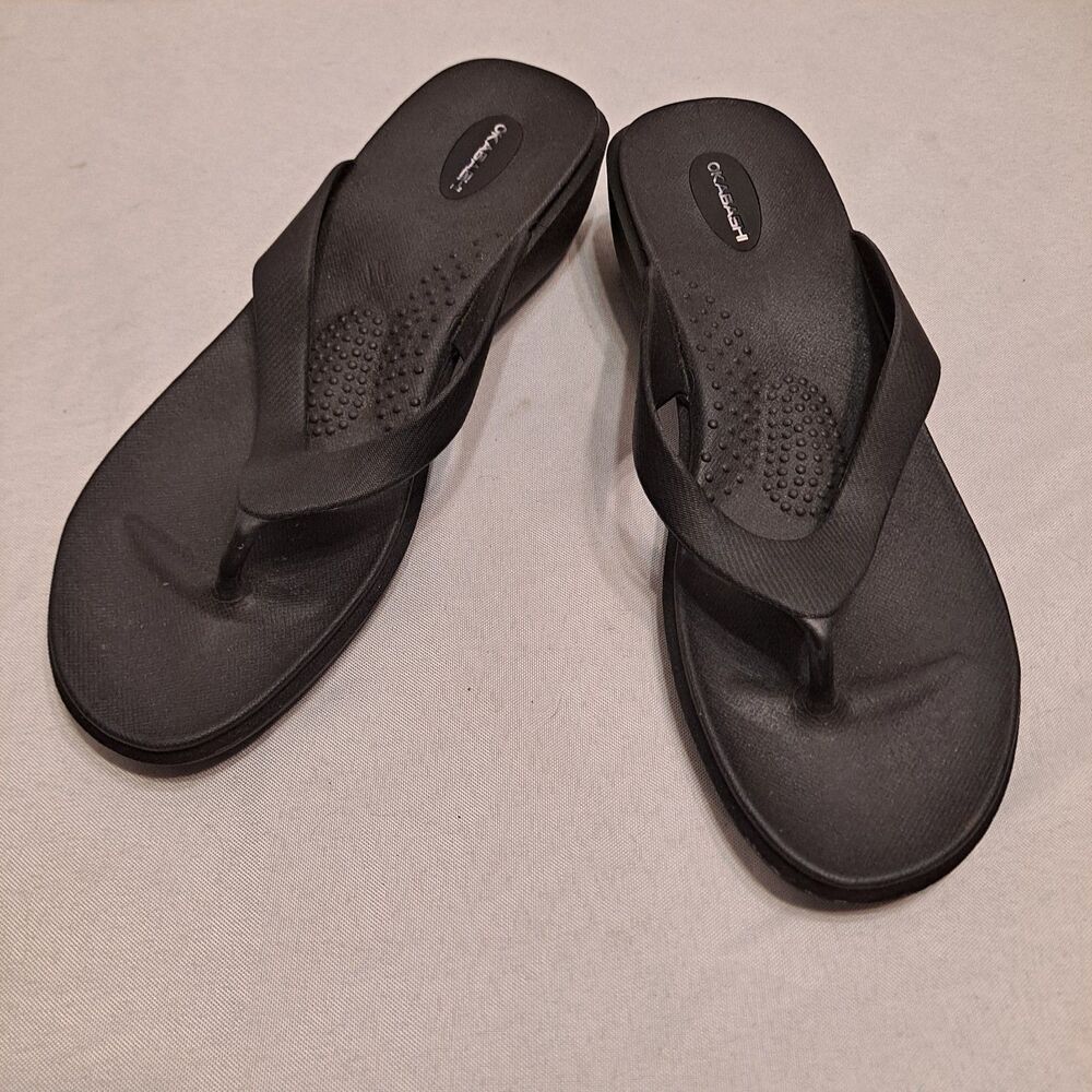 Okabashi Women’s Maui Flip Flops Sandals Black Size LL (11-12) (Men's 9-10)